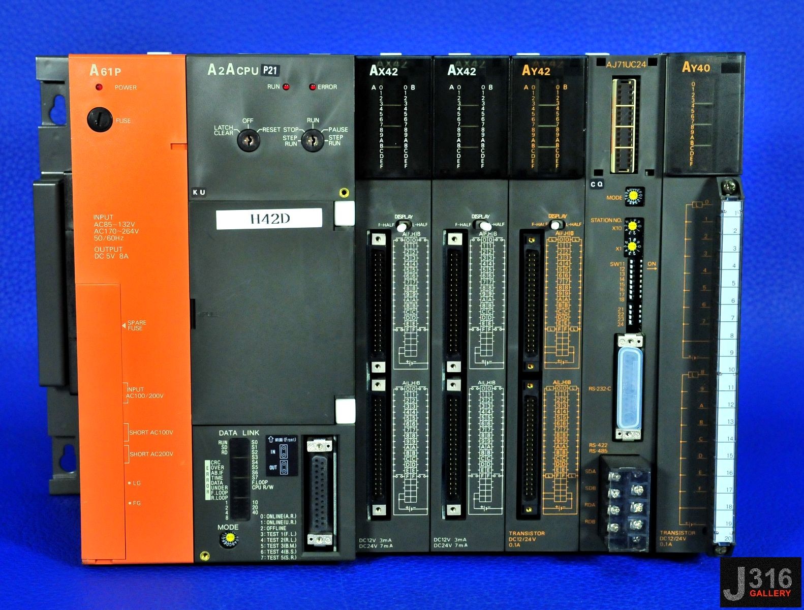 2746 MITSUBISHI MELSEC PLC ASSY W/A2ACPU-P21, AX42 X 2, AY42, AY40